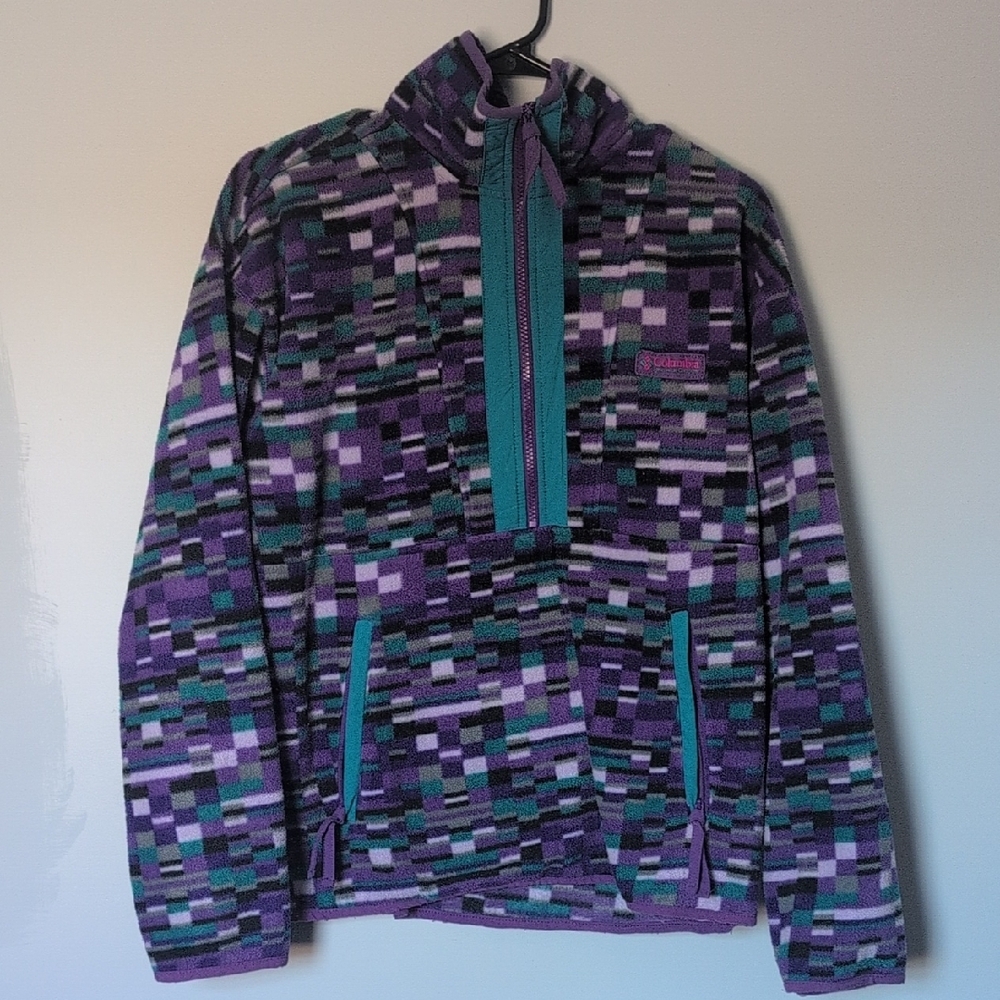 Columbia Geometric Purple Fleece Jacket with Teal Zipper